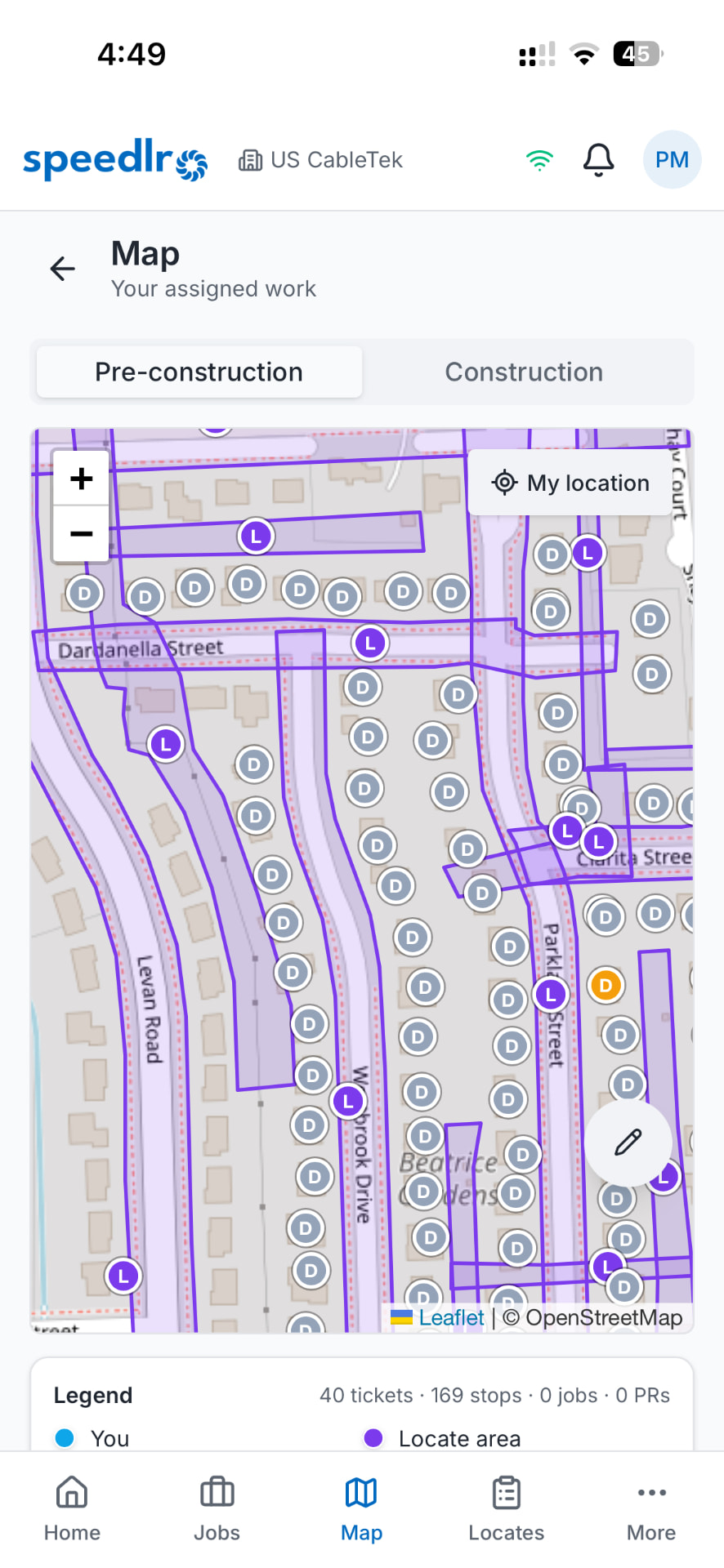 Speedlr mobile assigned work map