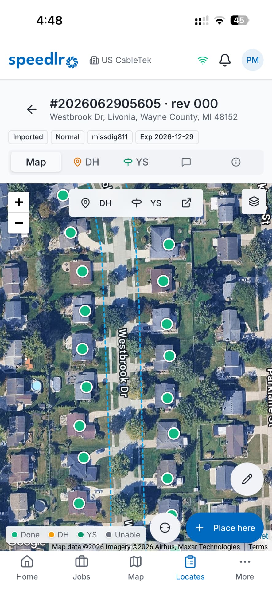 Speedlr mobile locate ticket map with drop points